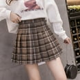 thumbnail image 2 of ZOHIUM Flowy Skirt Denim Skirt Women Grids Skirt A Line Furry Pleated Woolen Plaid Pleated High Waist Skirt Faldas Para Mujer Skater Skirt for Women (Coffee,S), 2 of 6