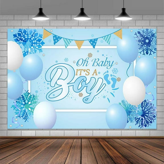 Oh Baby Backdrop It's a Boy Backdrop Background Blue Snow Balloon Photo Backdrop Baby Sex Reveal Party Backdrop Decoration Baby Shower Photograph Backdrop Winter Newborn Birthday Background 6X4FT
