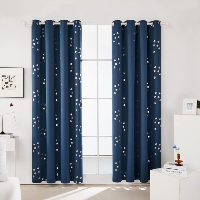 Deconovo Cortinas opacas Cosmic Cube azul marino de 132 x 160 cm con aislamiento térmico