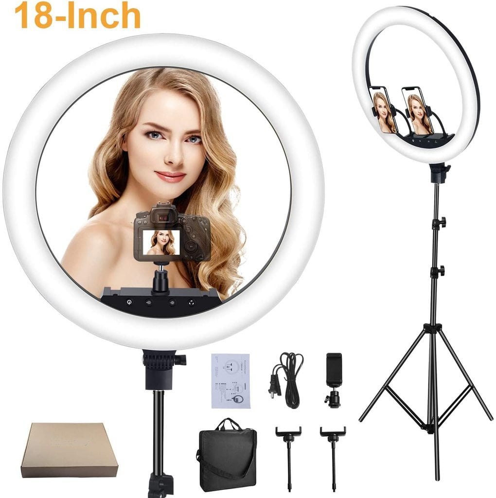Beauty Ring Light with Stand 18 Inch Diameter, 3 Color Modes, (3200K 6000K) Color