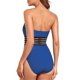 thumbnail image 3 of Gibobby Bañador de una pieza Traje de baño de mujer de color sólido con cintura halter y cinta de color contrastante(Azul,G), 3 of 5