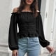 thumbnail image 5 of Camisa de mujer con hombros descubiertos, mangas largas con cordones en la cintura, corsé, camisas c Abody  Medio, 5 of 6