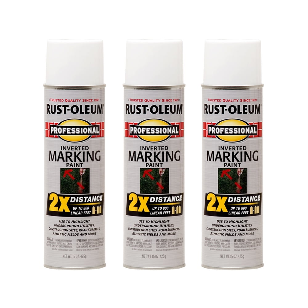 (3 Pack) RustOleum Professional White Inverted Marking Spray Paint, 15 oz