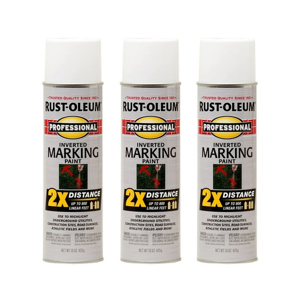 (3 Pack) RustOleum Professional White Inverted Marking Spray Paint, 15 oz