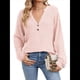 thumbnail image 3 of Camisa Henley de Larga para Mujer, Cuello en V, Suéteres Casuales Elegantes, Ropa de Moda para Otoño. Rosa L, 3 of 10