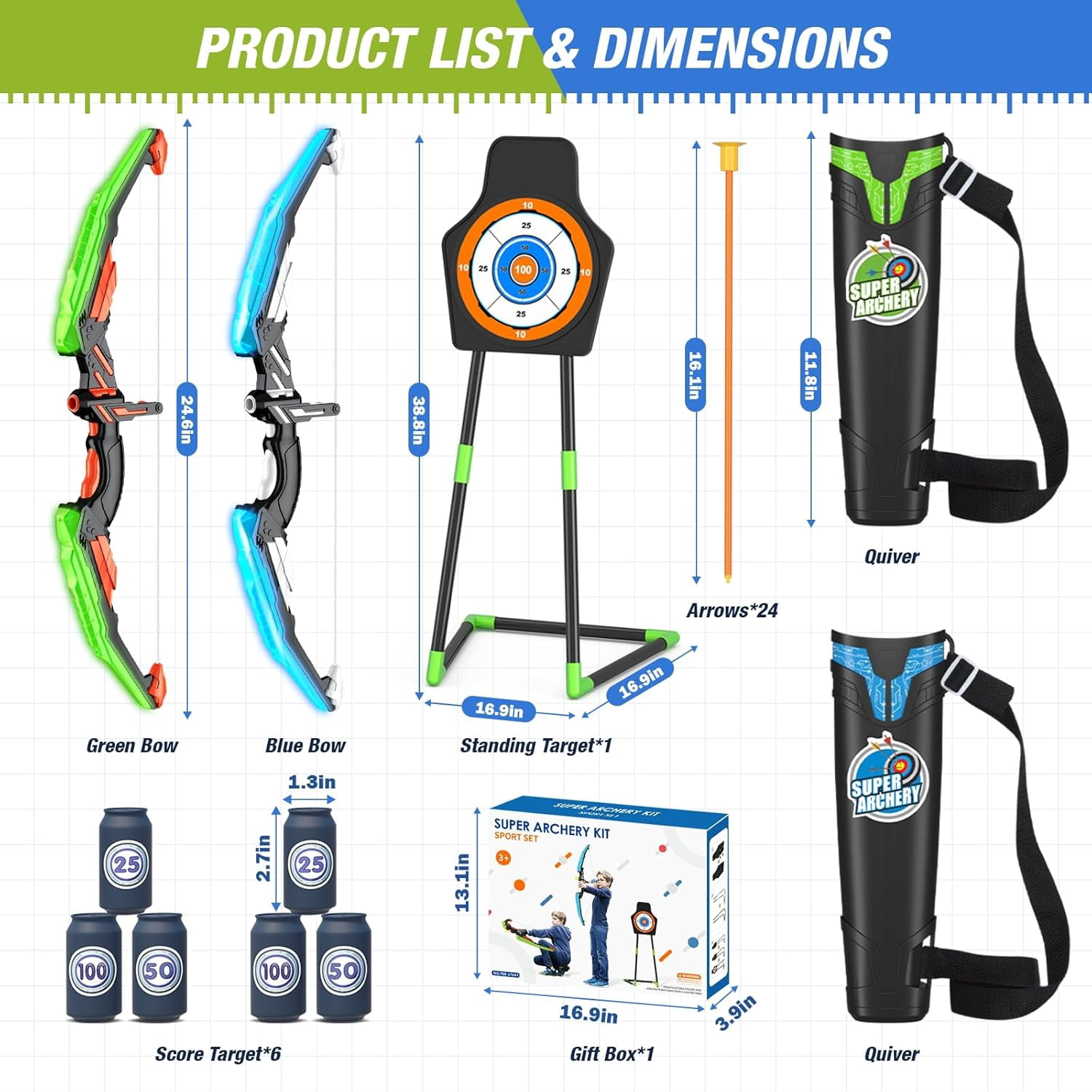 Aijohnny Kids Bow and Arrow Set with LED Flash Lights, Archery Set with Standing Target,Indoor Outdoor Sport Gift for Boys and Girls Ages 3-12