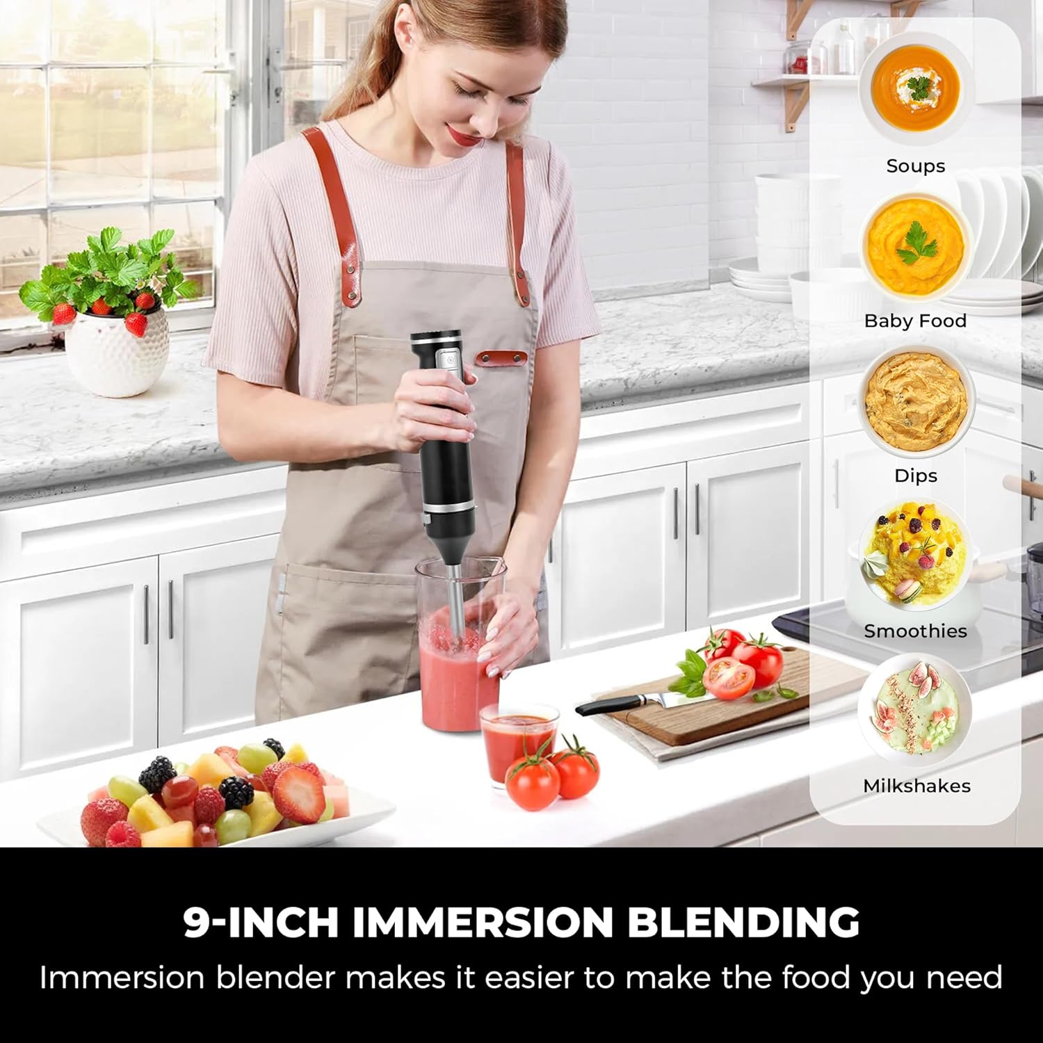 Hand Mixer,5-in-1 Multifunctional Portable Charging Device Hand Blender,with lmmersion Blender and Beater,Whisk,Milkshake Bars,Blender Vessel,Easy to Clean