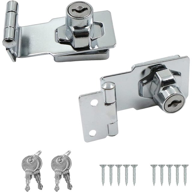 Cerradura de puerta Cerradura de hebilla de metal - Perno de ángulo recto de 90 grados, con llave y tornillos, Cerradura para puerta, ventana, cajón, puerta de jardín, gabinete. 2 piezas de plata JFHHH pequeña
