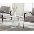 thumbnail image 2 of Guyou Modern Round Coffee Table with Geometric Wood Strips Base, 24 " Wooden Cocktail Table for Living Room Small Space Lounge, White, 2 of 6