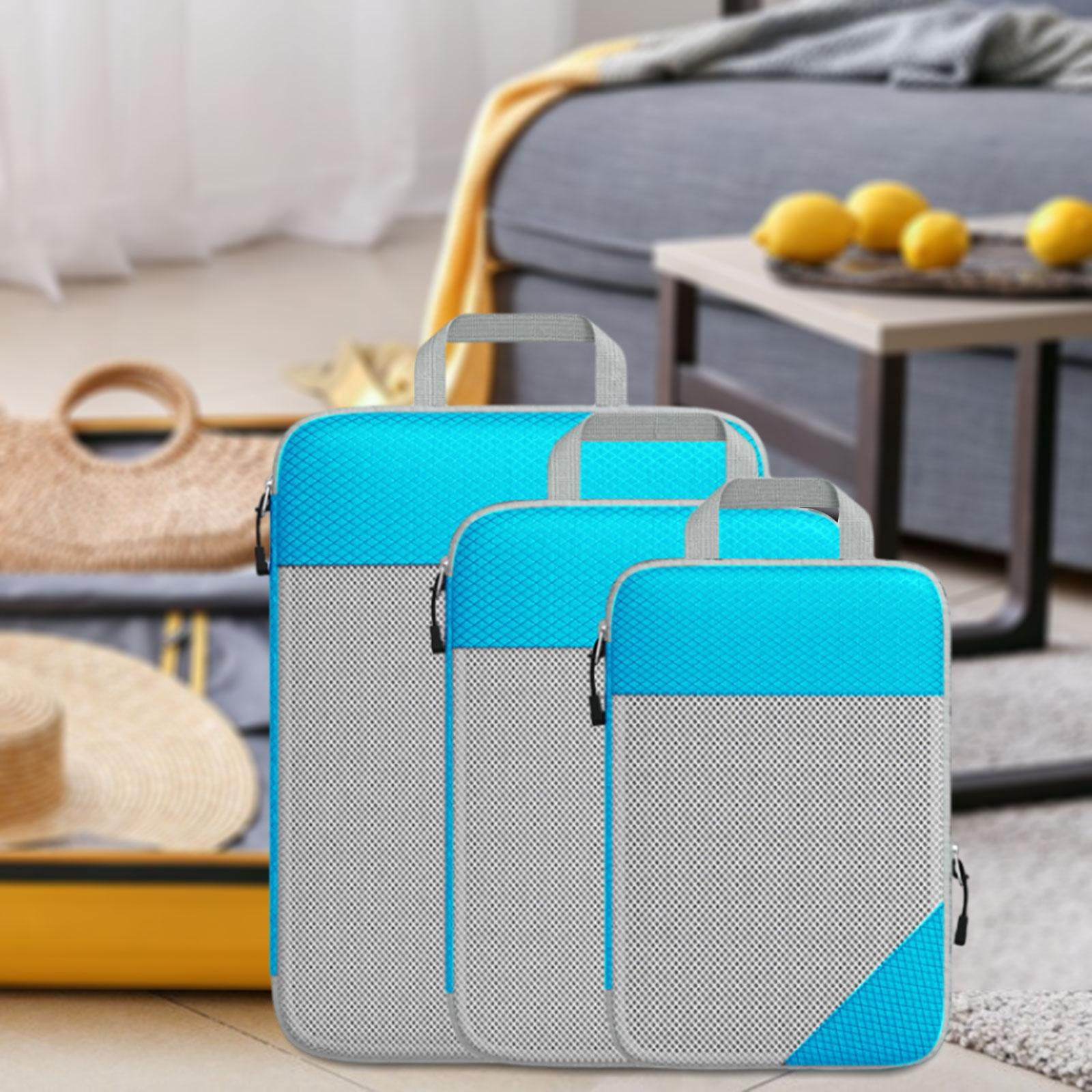 Compression Packing Cubes 3 Pieces Portable Luggage Organizer widening Hand Strap Lightweight and Easily Identifying for Women and Men