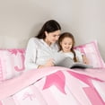 thumbnail image 4 of Manfei Pink Bow Letter J Print Twin Comforter Sets for Girls, Princess Ribbon Bedding Set, Pink Reversible, 2pcs, 4 of 6