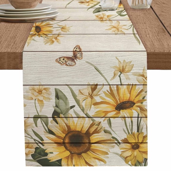 nqOlkjepod Sunflower Table Runner 108 Inches Long Farmhouse Dress Scarves, Summer Botanical Vintage Spring Floral Dining Tablerunner for Coffee Table/Kitchen Island/Party Décor, 13" x 108"
