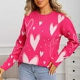thumbnail image 6 of HOMBOM Fall Sweaters for Women Knit Pullover Warm Crew Neck Hot Pink Long Sleeve Womens Tops Heart, 6 of 9