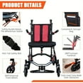 thumbnail image 3 of Folding Wheelchair, 19LBS Lightweight Portable Transport Chairs for Adults, 8" Rear Wheels, 16.1"W x 15.8"D Seat (220lbs Capacity), 3 of 12