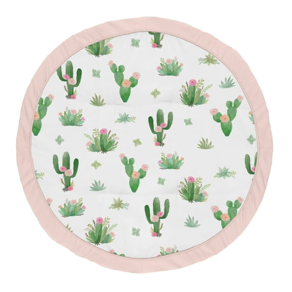 Sweet Jojo Designs Cactus Floral Green Pink and White Baby Play Mat