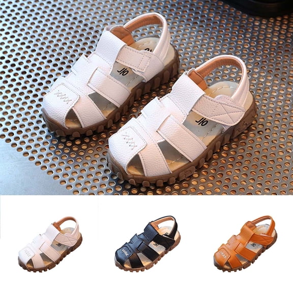 Viluyesy Kids' Spring and Summer Flat Sandals Soft Sole Solid Color Casual Sandals for Medium and Large Children White Size 6