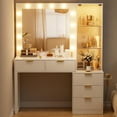 thumbnail image 3 of PAKASEPT Vanity Set with Lighted Mirror, 58.7" Makeup Vanity with Charging Station,5 Drawers, Vanity Desk White Vanity for Bedroom (No Stool), 3 of 7