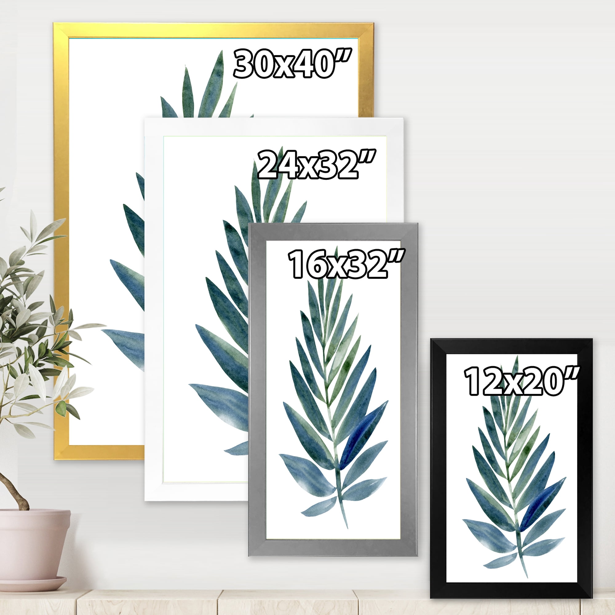 Designart 'Tropical Green Leaf On White' Farmhouse Framed Art Print