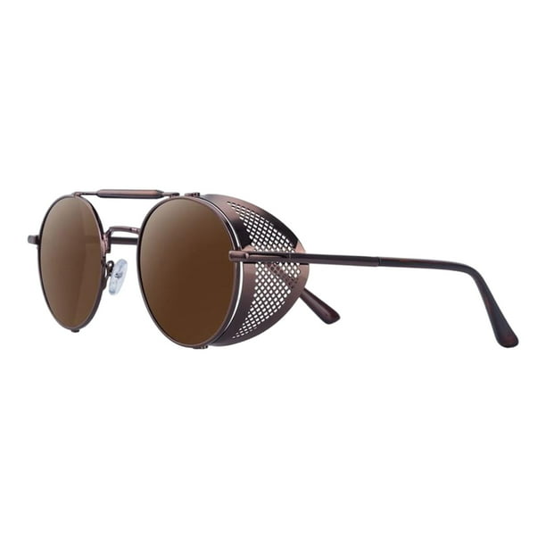Gafas de sol Steampunk redondas retro Proteccion 400 Gafas circulares para mujer Lente Marron Oscuro jinwen Gafas de sol Steampunk