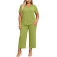 thumbnail image 3 of akafmk Plus Size Womens 2 Piece Sets Summer Outfits V Neck Short Sleeve T-Shirts and Wide-Leg Pants Matching Loungewear Set Sleepwear Soft Fashions Clothes, 3 of 7