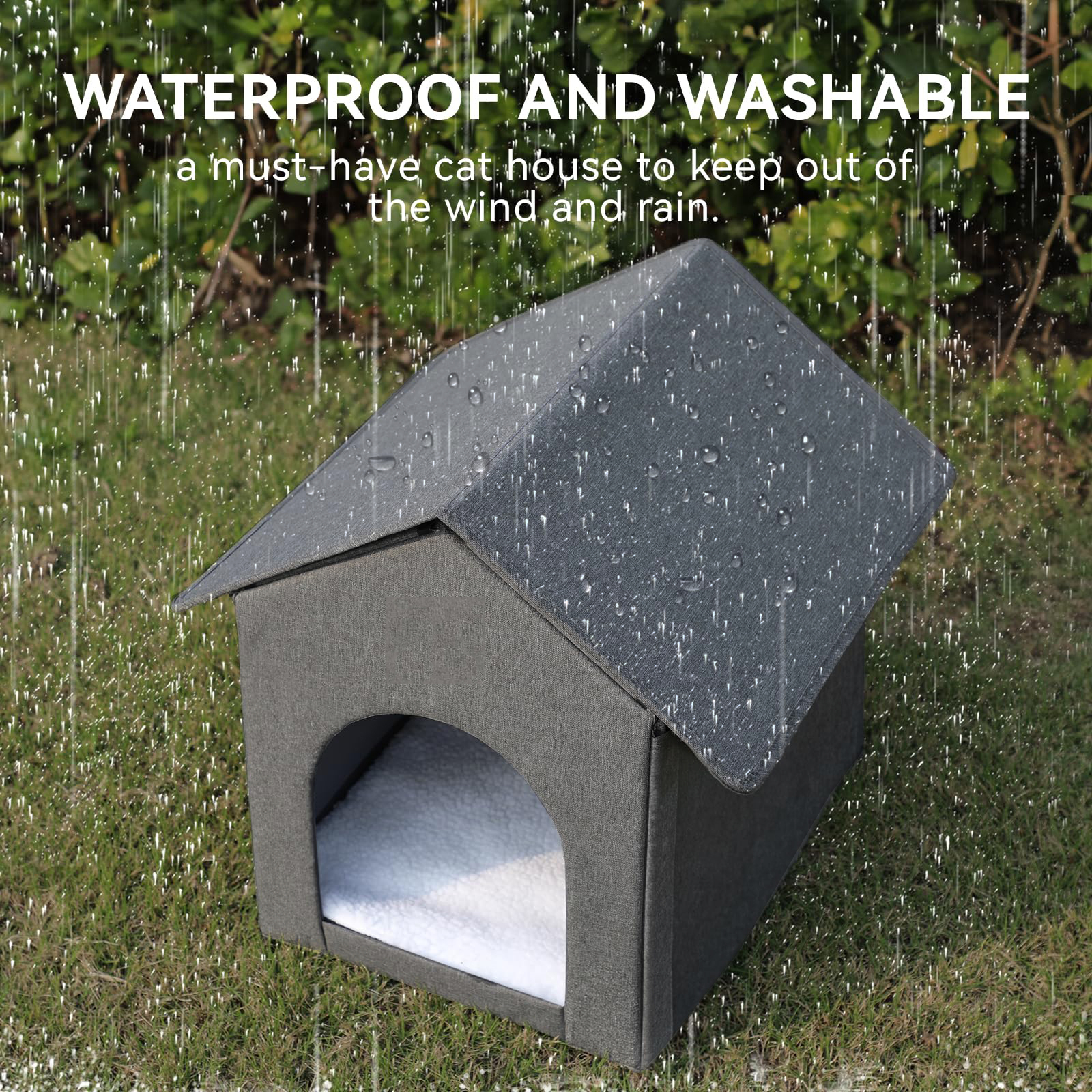 Cat Bed, POPO Foldable Cat House for In/Outdoor, 17 x 13 x17 inches Cat Tent, Gray