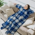 thumbnail image 3 of PAVILIA Fleece Blanket with Sleeves, Foot Pockets for Women Men Adults, Plush Wearable Blanket Throw Wrap, Warm Snuggle Blanket Robe, Cozy Gift Ideas Wife Mom, Plaid Navy Blue, 3 of 7