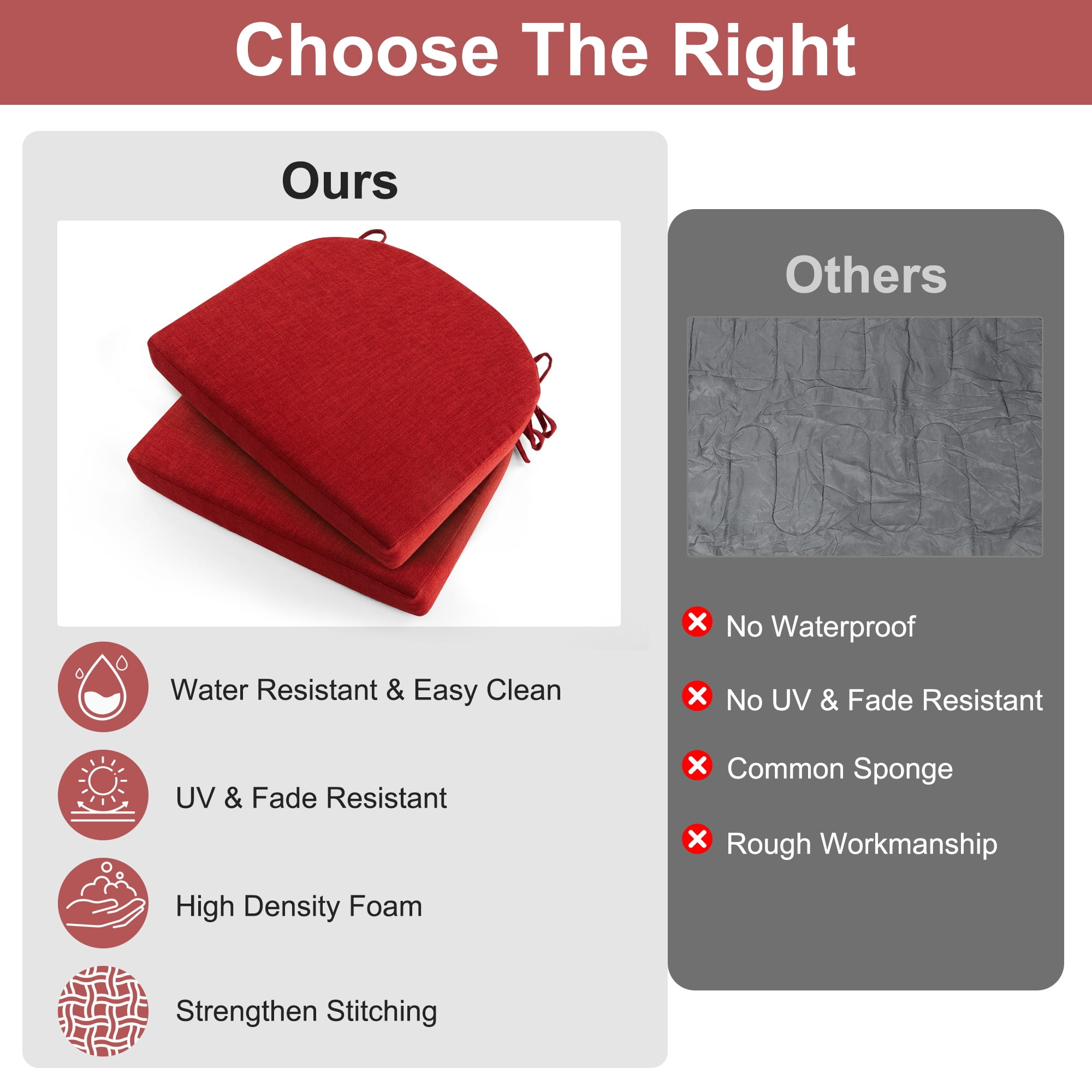 Panpaddle Outdoor Seat Pads Seat Cushions 4-Piece Solid Waterproof Patio Seat Chair Cushions 17"X16"X2" Rounded Square Patio Cushions, Wine Red, Set of 4