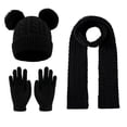 thumbnail image 2 of Mooqilaa Girls Pom Pom Beanie Hats, Scarves & Gloves Sets, 3 Piece Knitted Thermal Winter Cold Weather Accessories Black Size 3-12 T, 2 of 5