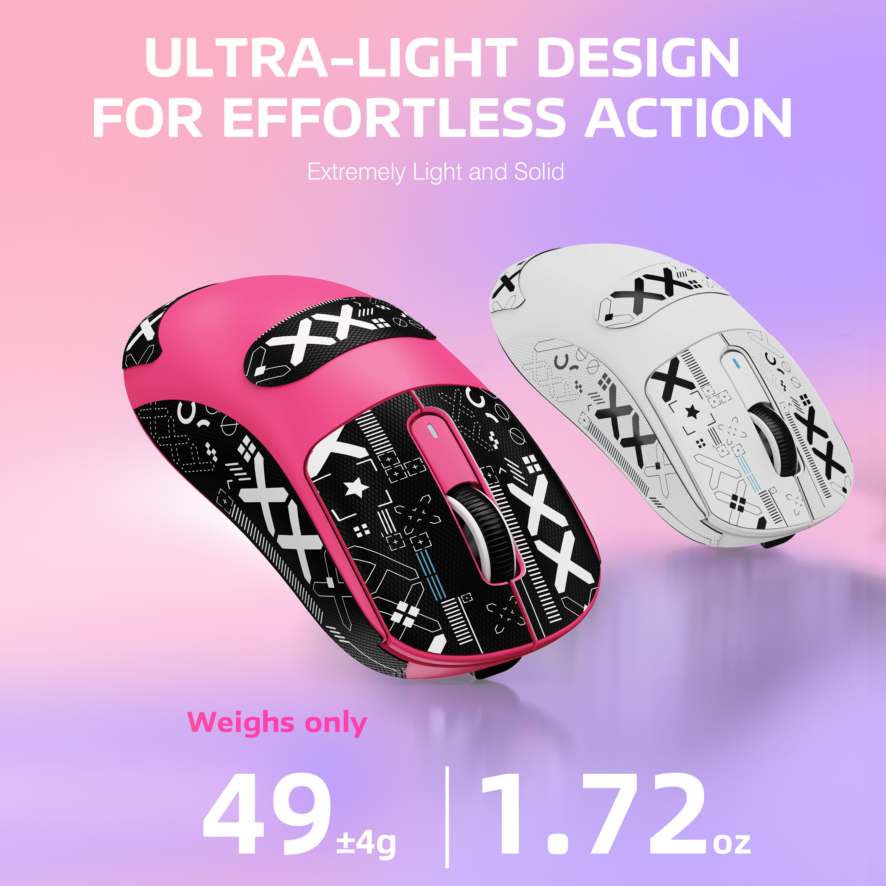 ATTACK SHARK X3 Wireless Gaming Mouse, 49g Ergonomic Design, Tri-Mode Bluetooth/2.4G/USB-C Wired, PAW3395 Optical Sensor, 26000 DPI, Programmable Buttons, for PC/Laptop/Mac, Berry with Griptape