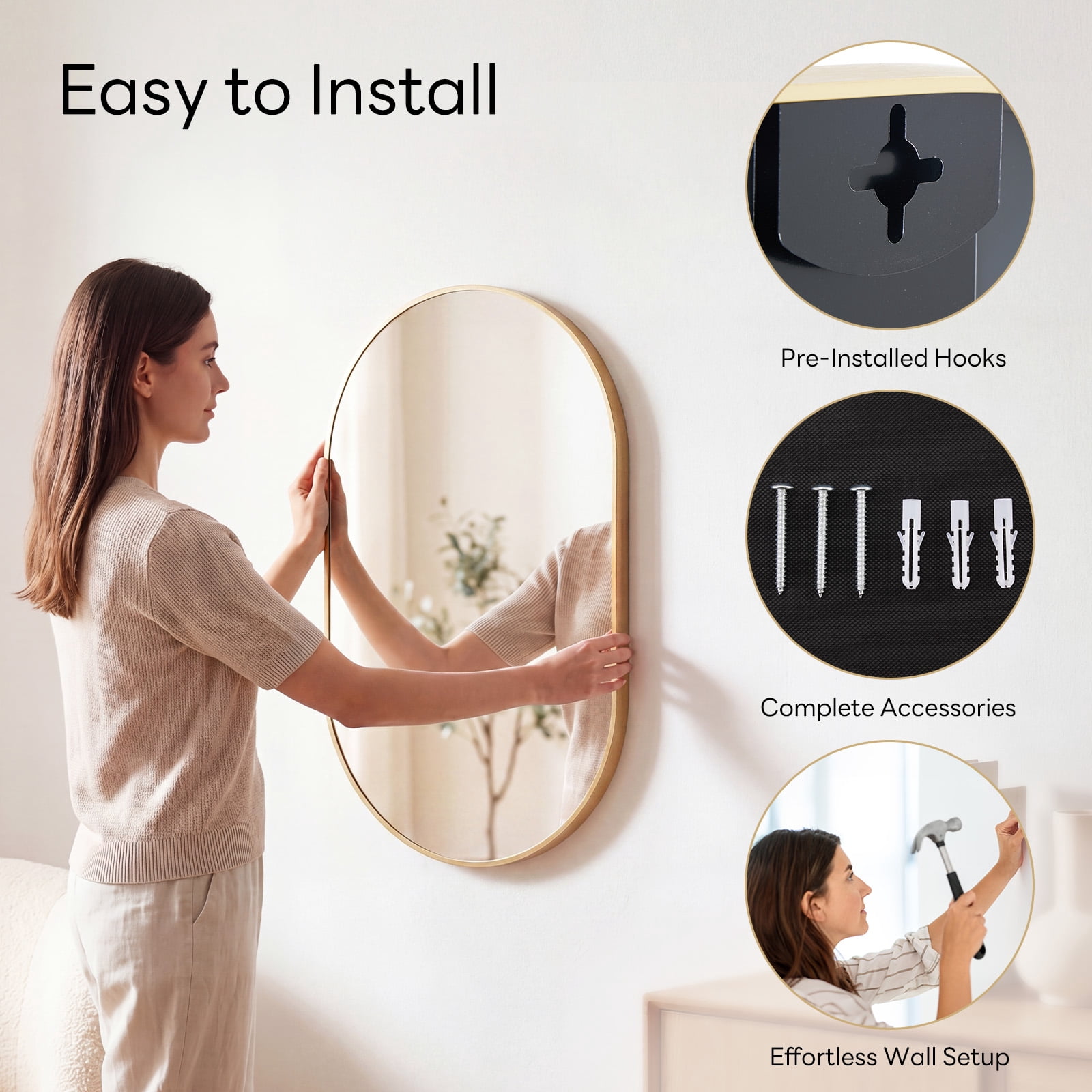 GIANNA 20"x30" Oval Bathroom Mirror – Metal Frame, Elliptical Wall Mirror for Vanity, Gold
