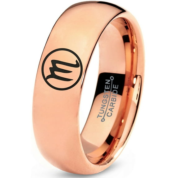 Tungsten Horoscope Scorpio Band Ring 7mm Men Women Comfort Fit 18k Rose Gold Dome Polished