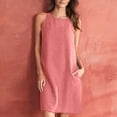 thumbnail image 2 of SMihono Summer Cotton Linen Shift Tank Dress with Pockets for Women Sleeveless Comfy Solid House Dress Strap Crew Neck Babydoll Breathable Loose Casual Beach Relaxed Pencil Dress Pink 4, 2 of 6