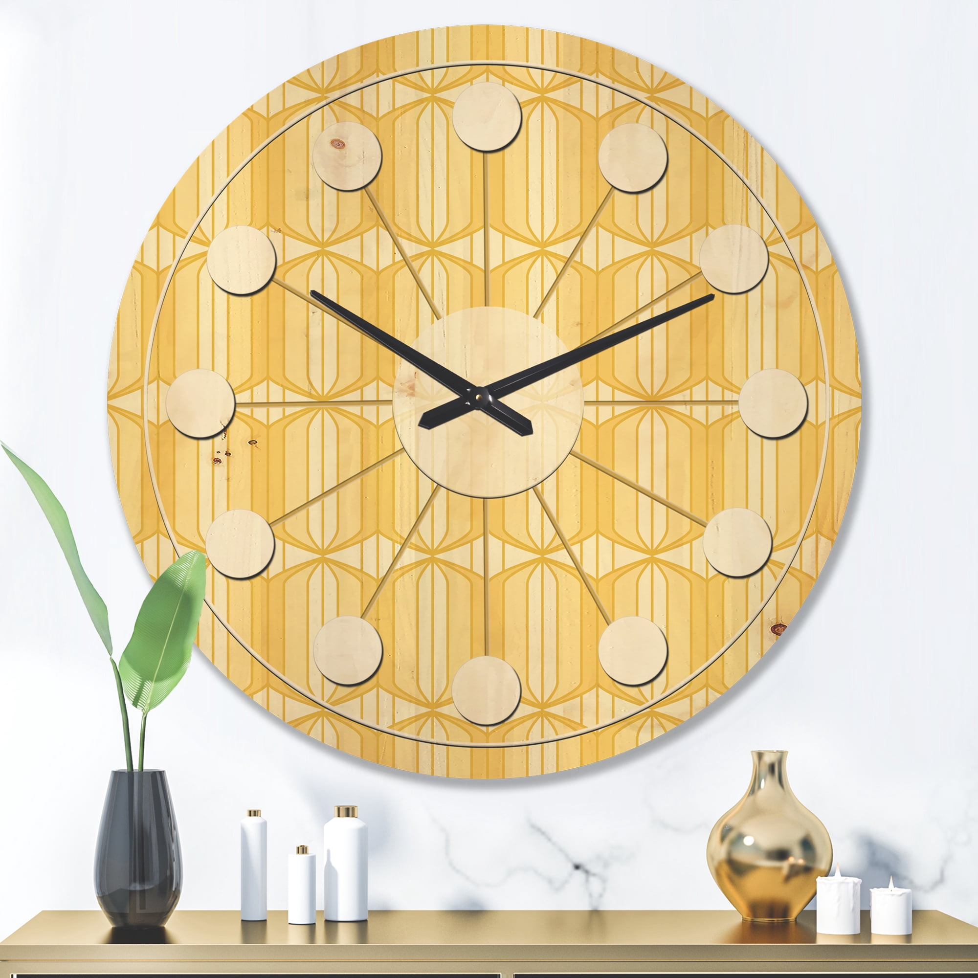 Designart 'Ornamental Retro Design III' Mid-Century Modern Wood Wall Clock