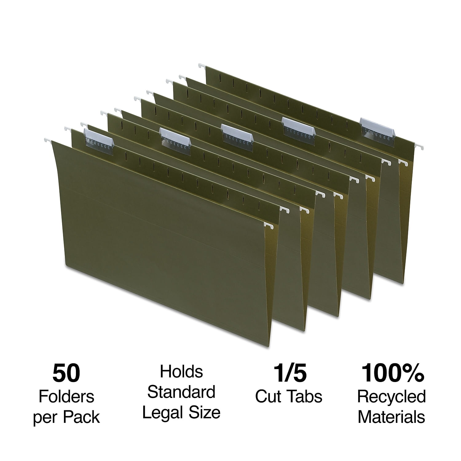 MyOfficeInnovations Hanging File Folders 5 Tab Legal Size Standard Green 50/BX 490853