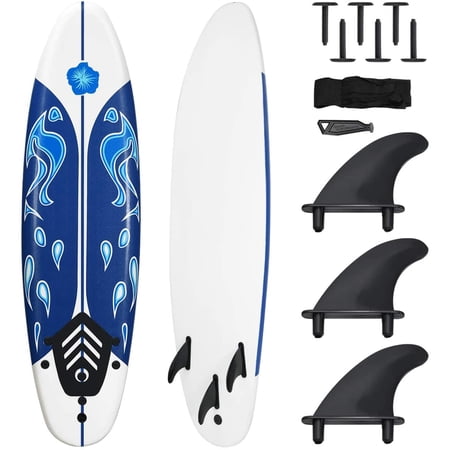 Giantex Surfboard, 6 Ft Stand Up Surfing Board with 3 Detachable Fins, Safety Leash, Non-Slip Lightweight Foam Surfboard for Kids, Teenager, Youth