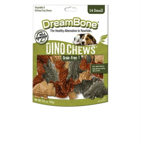 UPC: 0810833025428 | DreamBone Dino Chews Chicken & Vegetable Flavored Grain-Free  Rawhide-Free Dog Treats  Small  14.8 Oz. (14 Count)