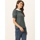 thumbnail image 3 of Blusa De Manga Corta Con Cuello Peter Pan En Contraste Vintage Para Mujer Gris S, 3 of 5