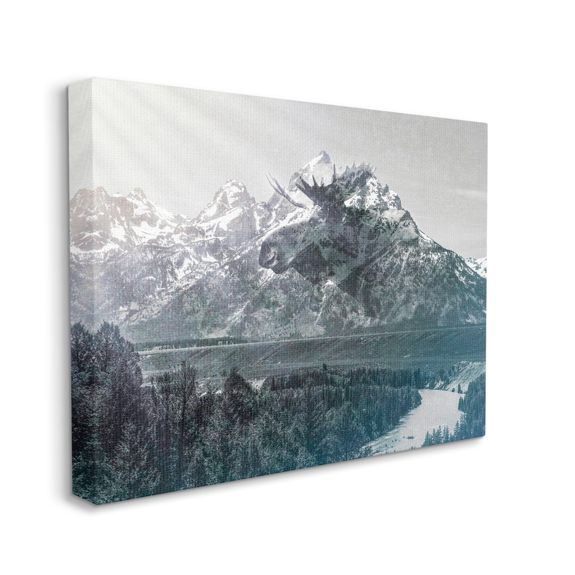 Stupell Industries Quaint Sunny Mountain River Scenery Moose Antlers Canvas Wall Art, 40 x 30, Design by Daniel Sproul