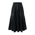 thumbnail image 7 of yueewhu Women Tiered Ruffle Hem Denim Maxi Skirt Solid High Waist Buttons Jean Skirt Vintage Washed Swing Party Streetwear (Black, S), 7 of 7