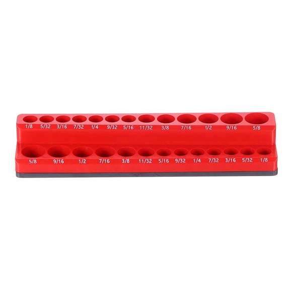 Uxcell Magnetic Socket Organizer 1/4" Drive SAE Socket Holder Tray Holds 26 Standard and Deep Sockets, Red