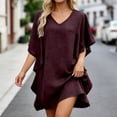 thumbnail image 2 of DHFJKG Summer Dresses Women Batwing Short Sleeve Solid Color Loose Fit V Neck Tunic Mini Dress Casual Daily Wear Trendy Dresses, 2 of 4