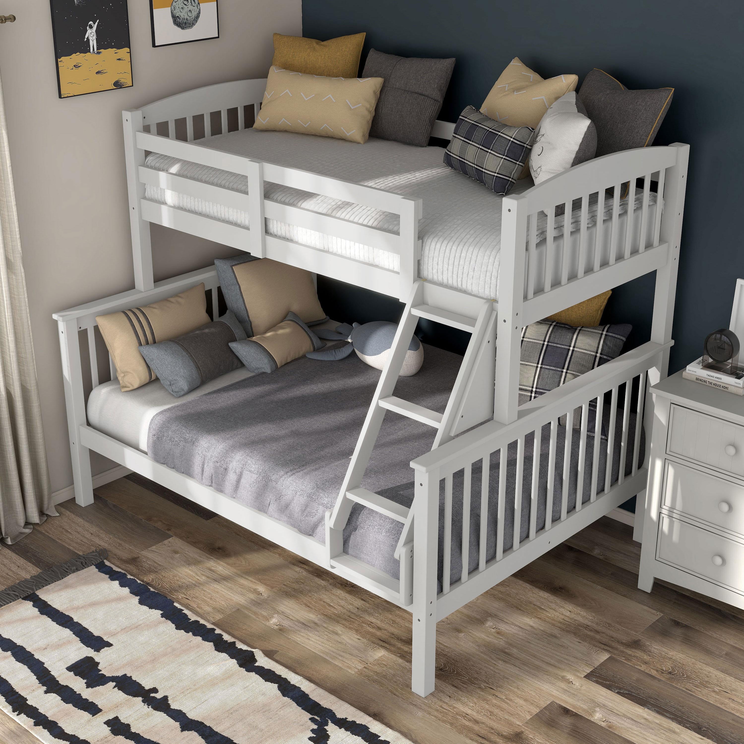 Furniture of America Aida Twin over Full Kids Wood White Bunk Bed with Ladder