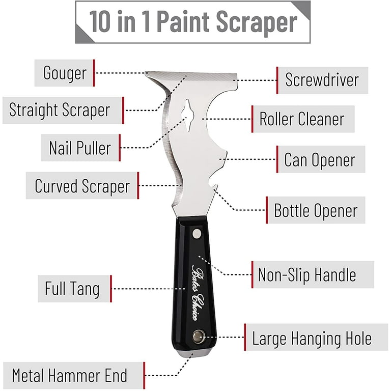 Paint Scraper with wood grip designed, Taping knife, 5 in 1 tools, Spackle  Knife, Caulk Removal Tool, Painters