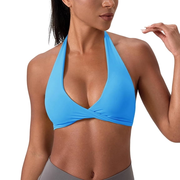 Women Sports Bra Seamless Halter Padded Yoga Bras Open Back Gym Low Impact Workout Crop Tank Top
