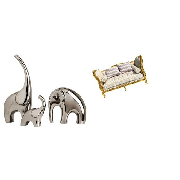 Figuras De Elefante De Cerámica Y Escultura De Sofá De Madera En Miniatura Coleccionables Para El Hogar, Estantería, Soporte De TV, Casa De Muñecas, Juguetes De Bricolaje, Simulación De