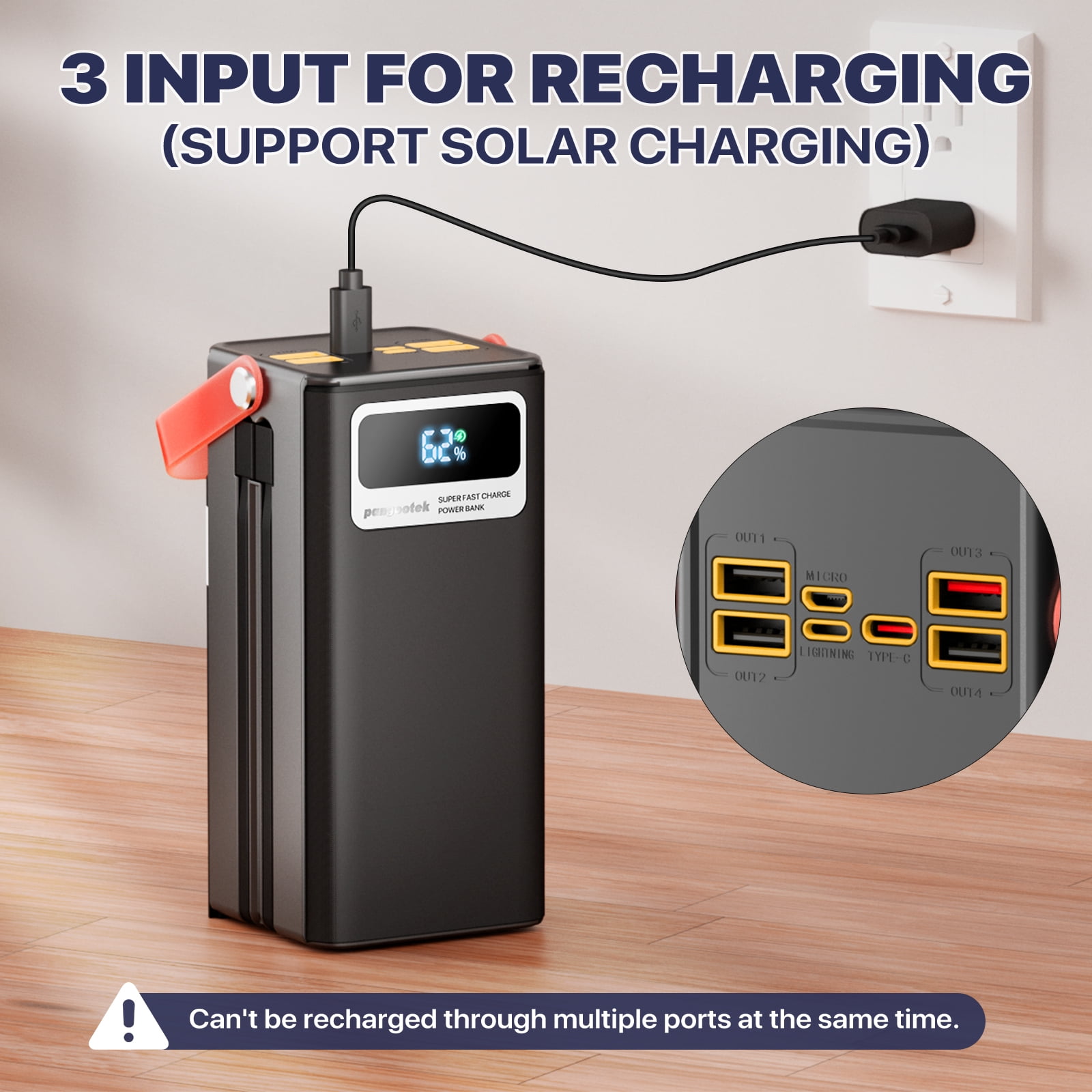 OthuJarry Portable Charger Power Bank 60,000mAh with Built-in Cables, Super Fast Charging & Solar Input, for Laptop,iPhone,Android, Home, Camping, Emergency