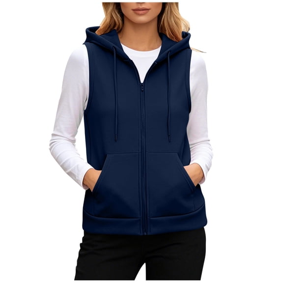 Womens Zip up Hoodie Vests - Women Sleeveless Drawstring Hooded Zipper Sweatshirt with Pockets Soft Fleece Winter Warm Hoodies Shirts