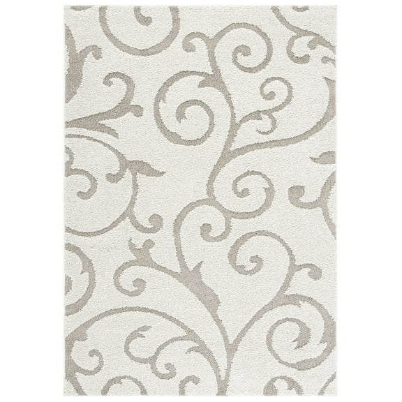 SAFAVIEH Florida Doug Floral Vines Geometric Shag Area Rug, Ivory/Beige, 4' x 6'