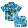 thumbnail image 2 of HCNTES Toddler Baby Boy Summer Hawaiian Outfits Print Button Down Shirt and Short Set Toddler Boy Beach Vacation Clothes Size 6-7 T, 2 of 9