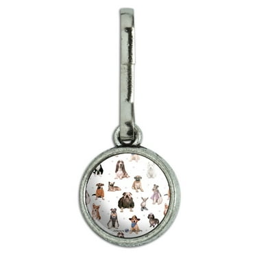 Cool Dogs in Outfits Paw Print Pattern Antiqued Charm Clothes Purse Suitcase Backpack Zipper Pull Aid
